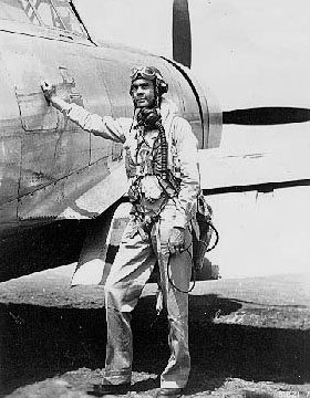 Col. Benjamin O. Davis Jr., as commander of the 332nd FG in Italy, with his P-47. (U.S. Air Force photo)
