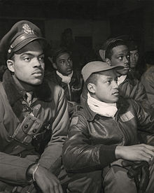 Men of the 332nd Fighter Group attend a briefing in Italy in 1945